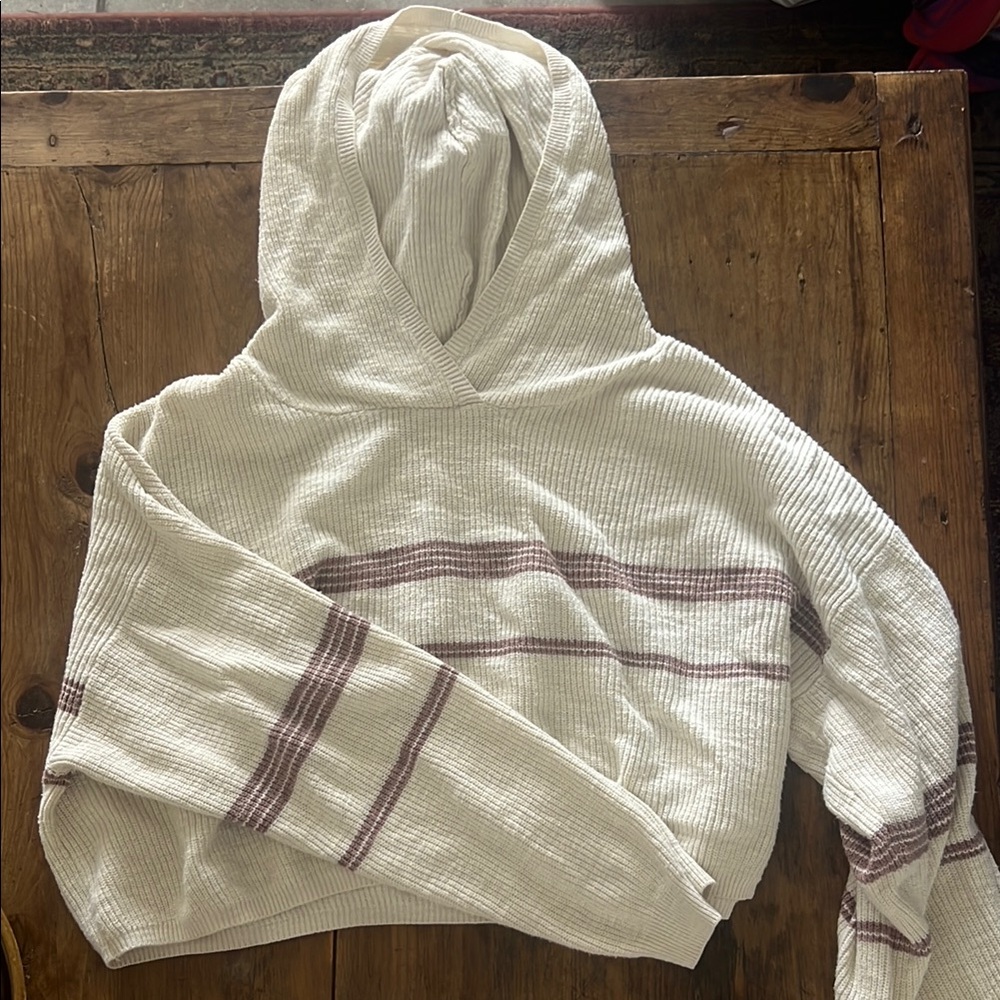 Free People Beach Striped Cream Hoodie